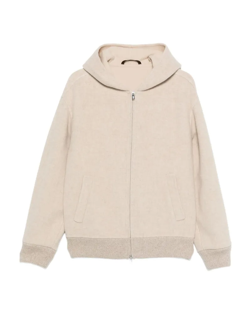 Fedeli Hooded Zip-front Jacket Neutrals
