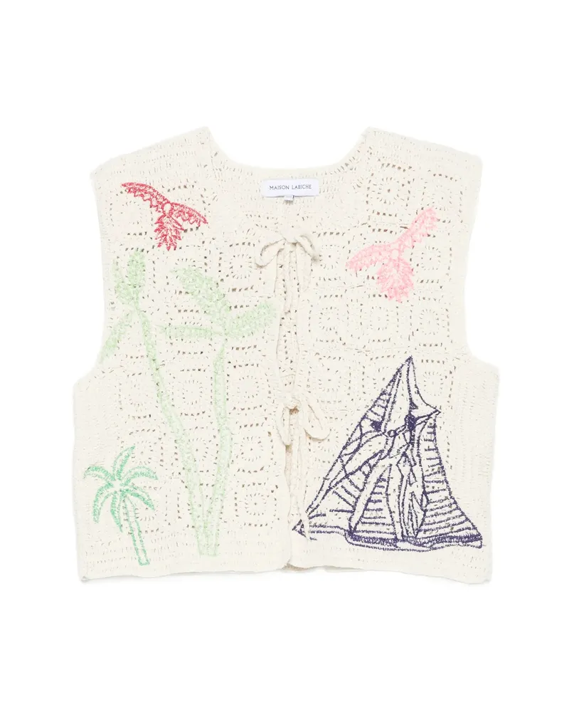 Maison Labiche Piver Crochet Embroidered Gilet Neutrals