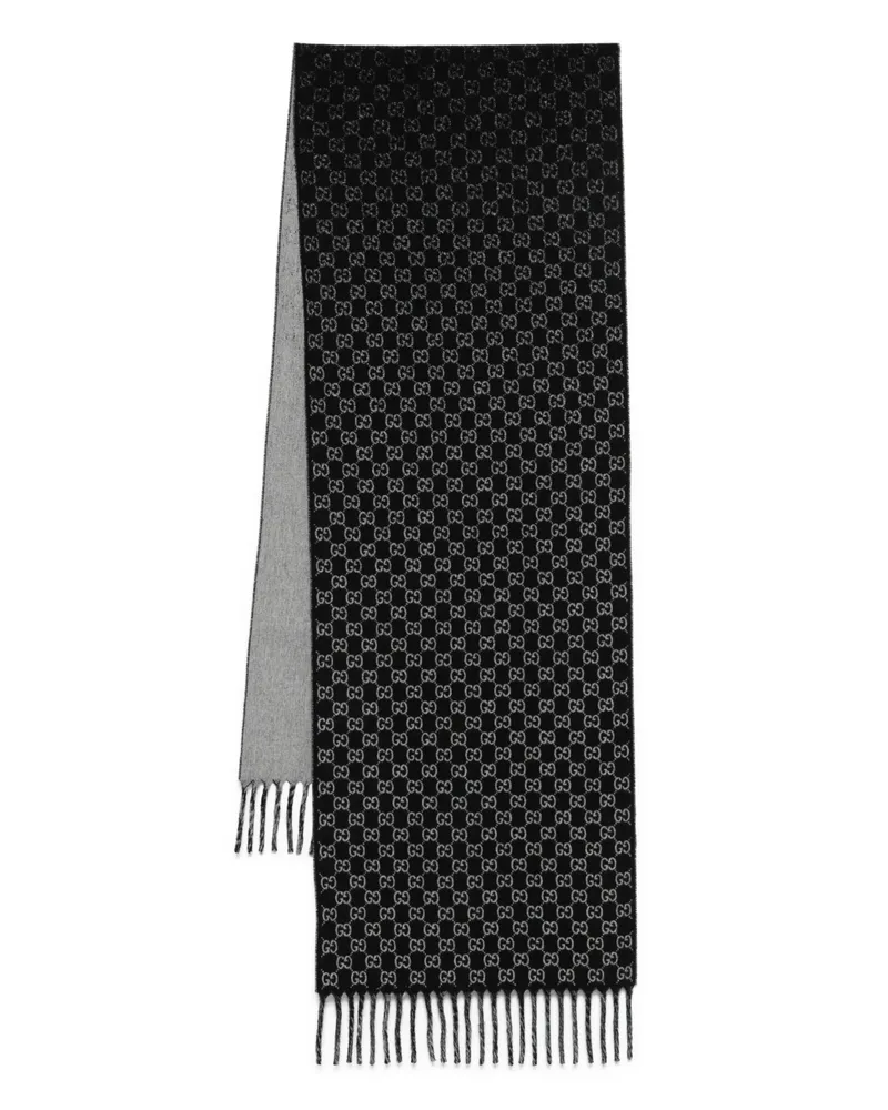 Gucci Gg-monogram Fringed-detail Scarf Black