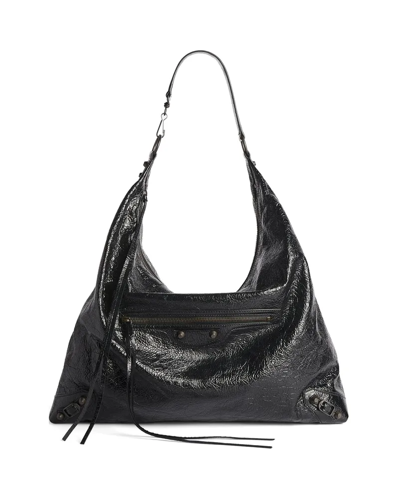 Balenciaga Large Le City Crinkled-leather Shoulder Bag Black