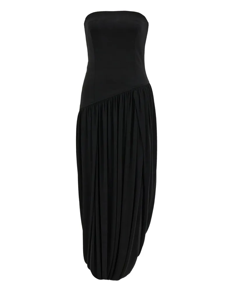 Ferragamo Asymmetric Ruched Bustier Midi Dress Black