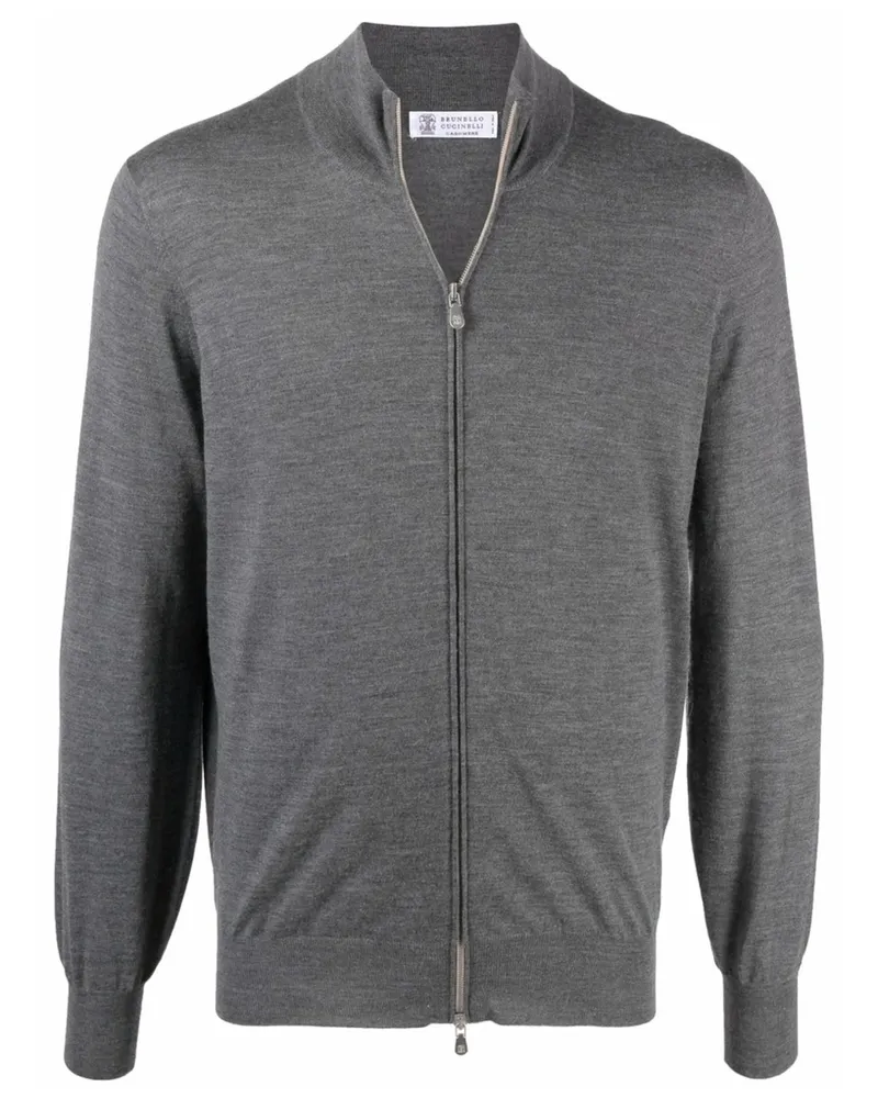 Brunello Cucinelli Zipped Knit Cardigan Grey