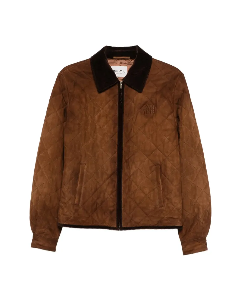 Miu Miu Quilted-design Corduroy-collar Jacket Brown