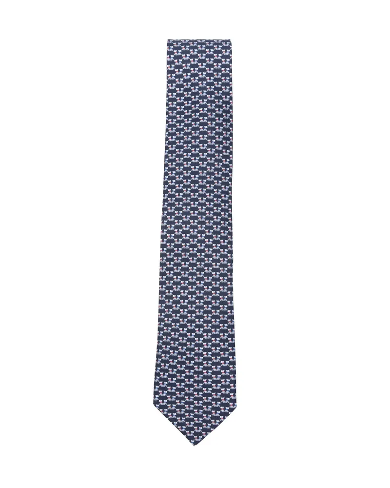 Ferragamo Terrier-print Silk Tie Blue
