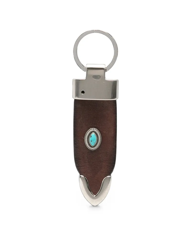 ERALDO Stone-embellished Leather Keyring Brown