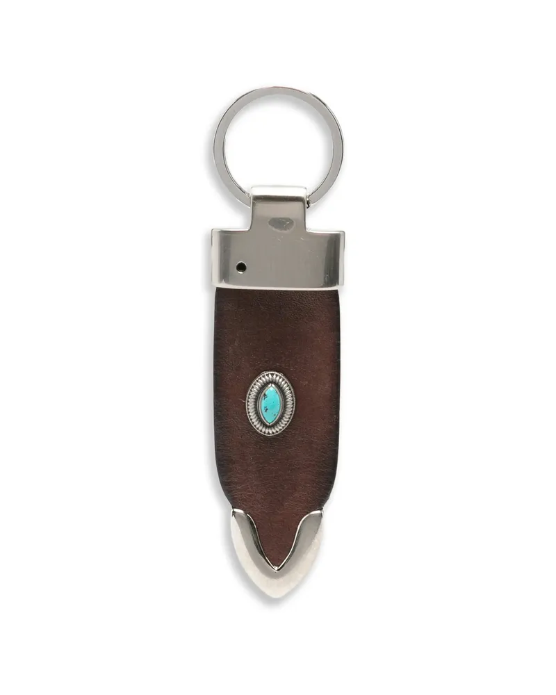 ERALDO Stone-embellished Leather Keyring Brown