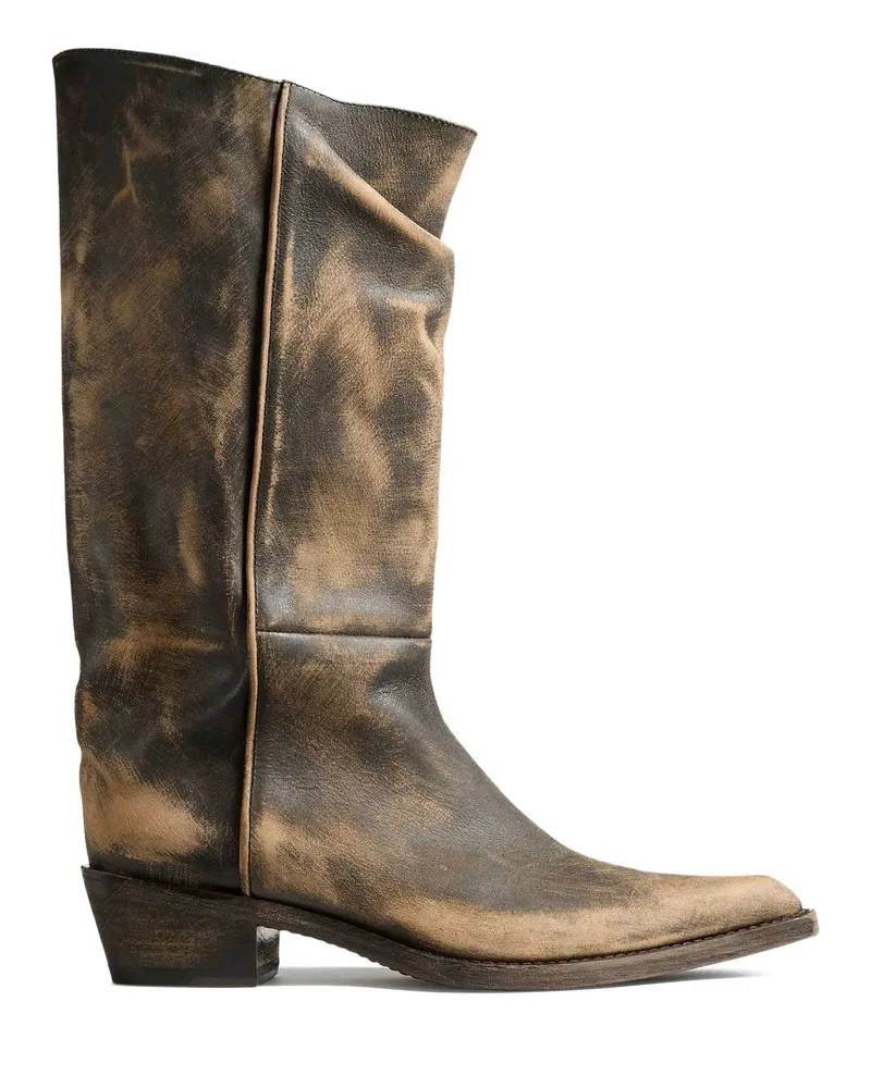 KHAITE Calf Leather Pointed-toe Boots Brown