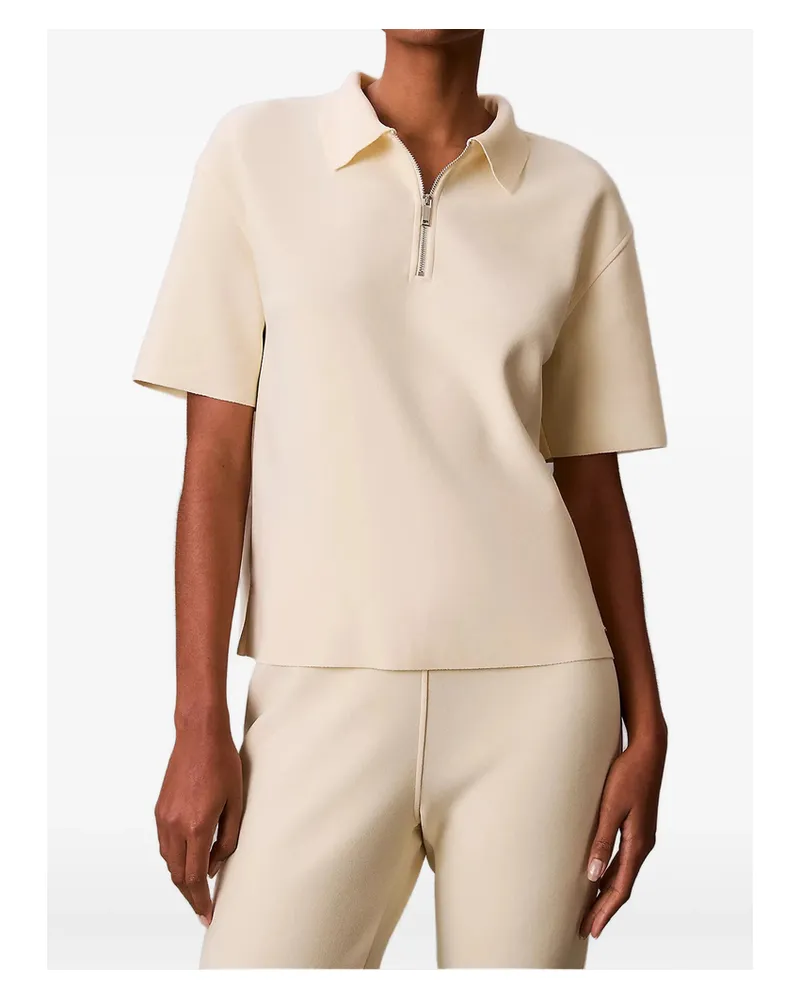 Calvin Klein Zip Front Polo Shirt Neutrals