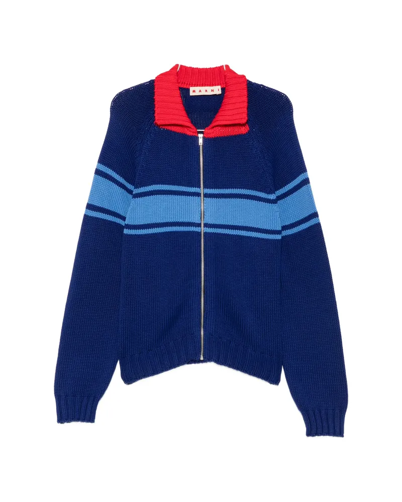 Marni Striped Zip-up Cotton Sweater Blue