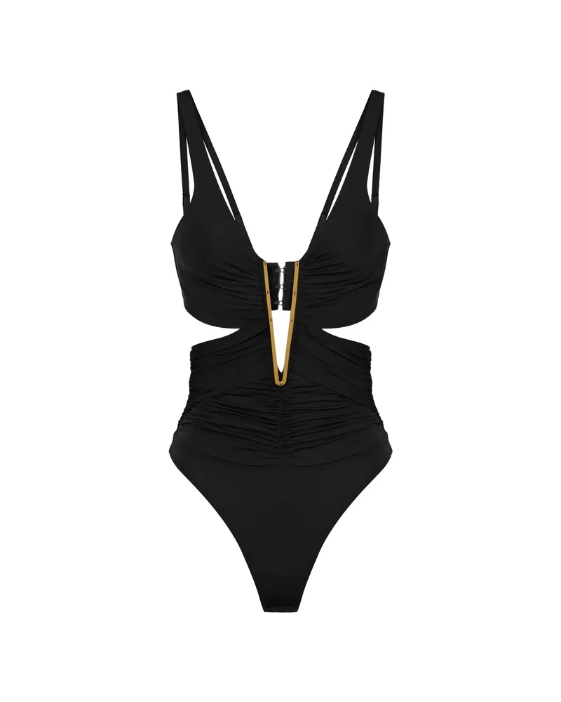 Elisabetta Franchi Draped Cut-out Bodysuit Black