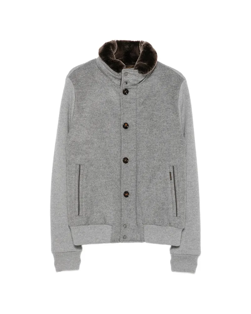 MOORER Faux-fur Collar Panelled Bomber Jacket Grey