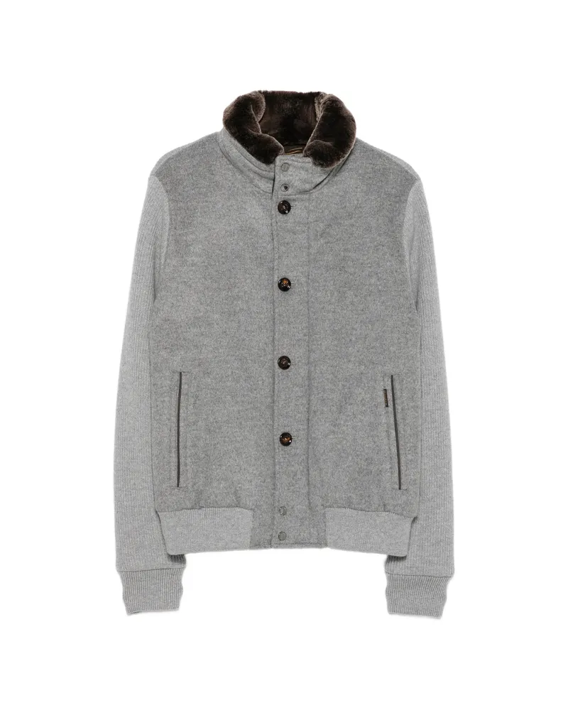 MOORER Faux-fur Collar Panelled Bomber Jacket Grey