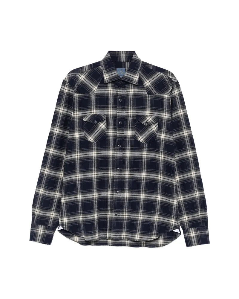 BARBA Check-pattern Western-style Shirt Blue