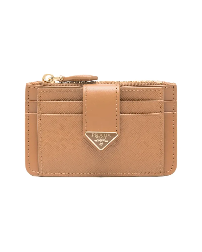 Prada Saffiano And Smooth Leather Card Holder Neutrals