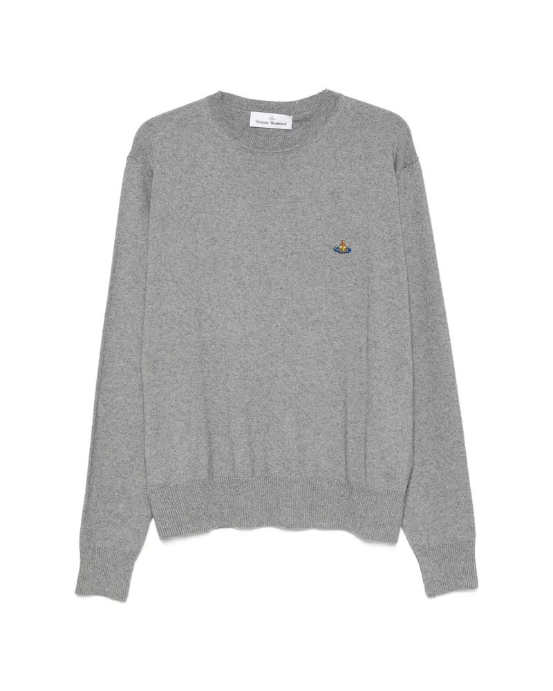 Vivienne Westwood Alex Embroidered-detail Crew-neck Long-sleeve Knitted Cotton T-shirt Grey