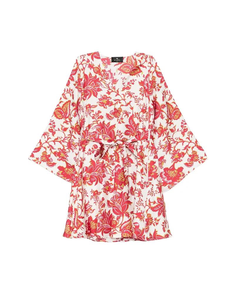 Etro Floral-print Tie-waist Mini Dress White