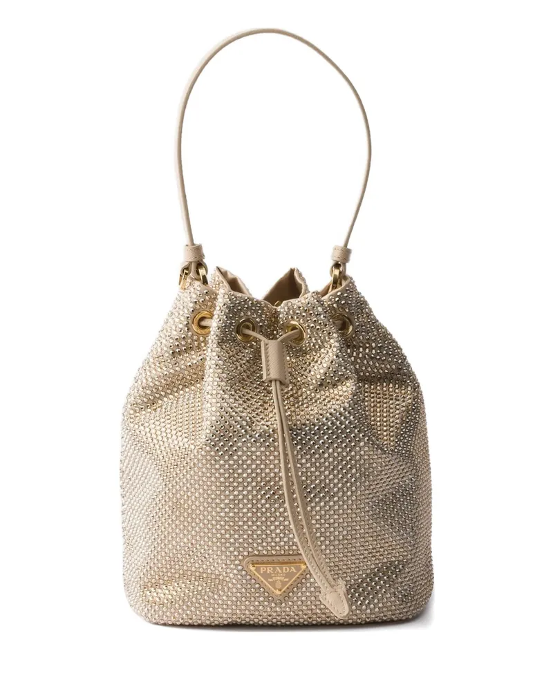 Prada Crystal-embellished Drawstring Bucket Bag Neutrals