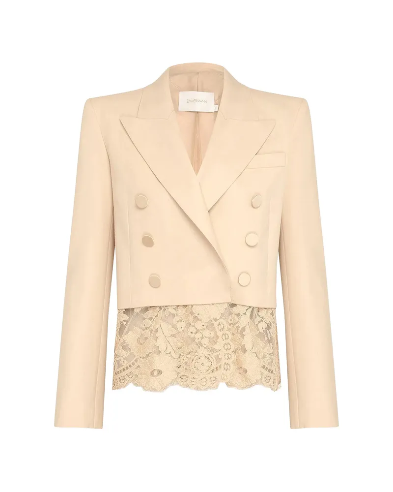 Zimmermann Valiant Lace Cropped Blazer Neutrals
