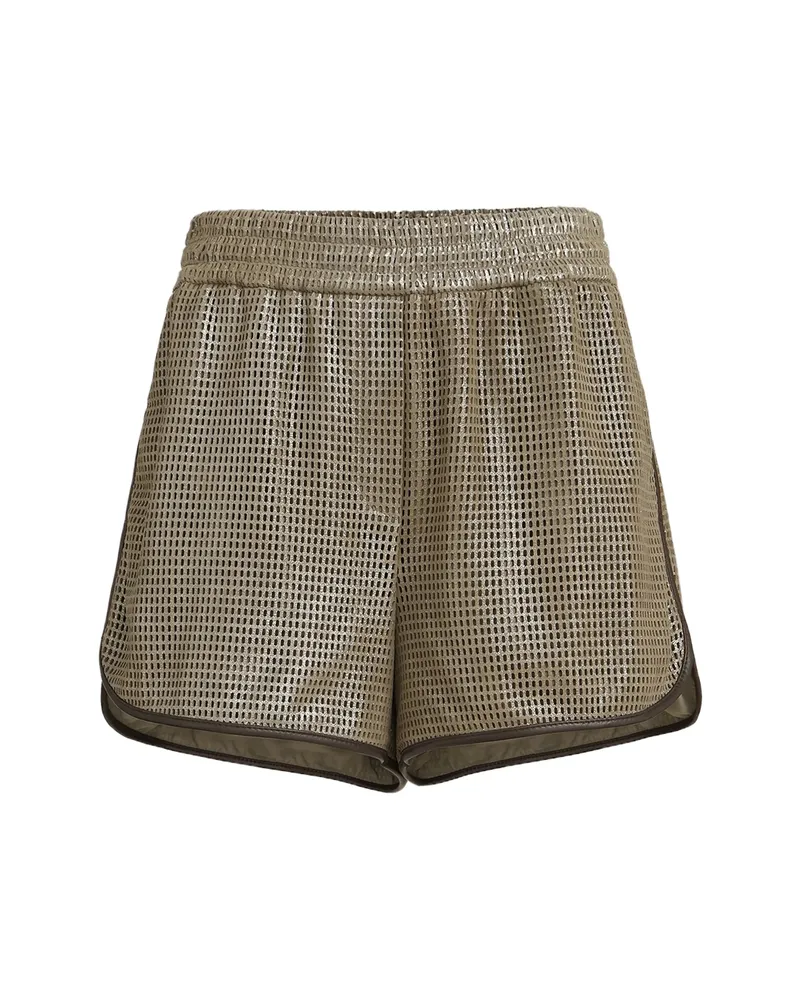 Brunello Cucinelli Sparkling Net Leather Shorts Neutrals