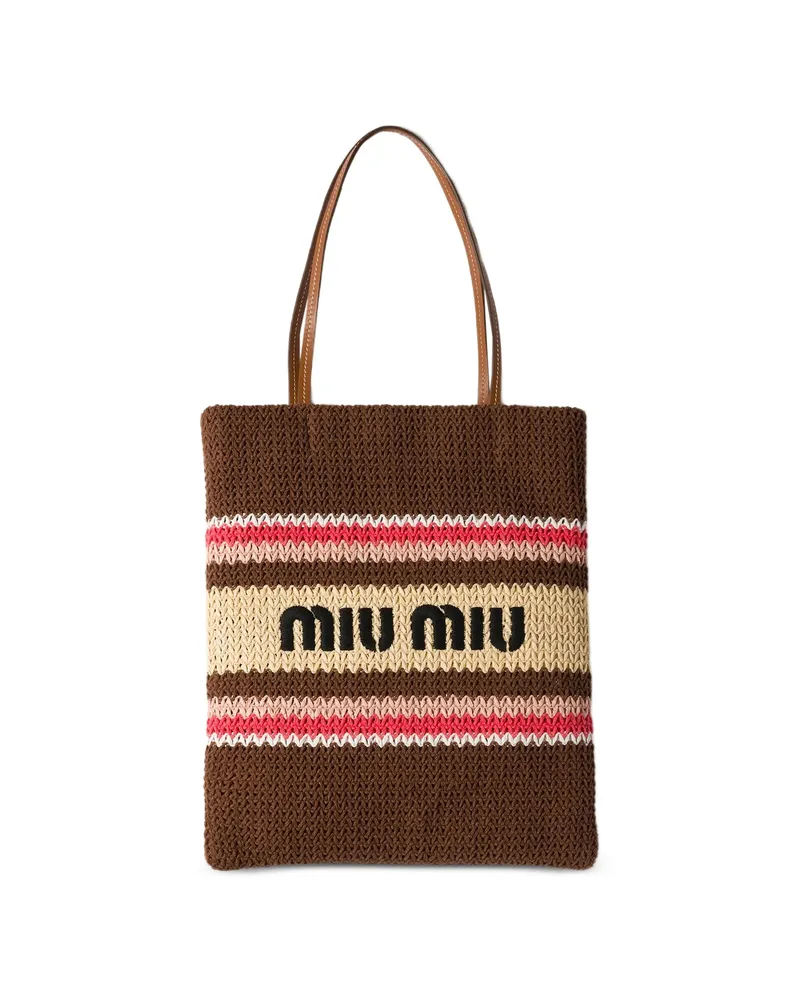Miu Miu Logo-embroidered Tote Bag Brown