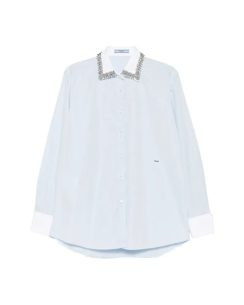 Prada Crystal-embellished Poplin Shirt Blue
