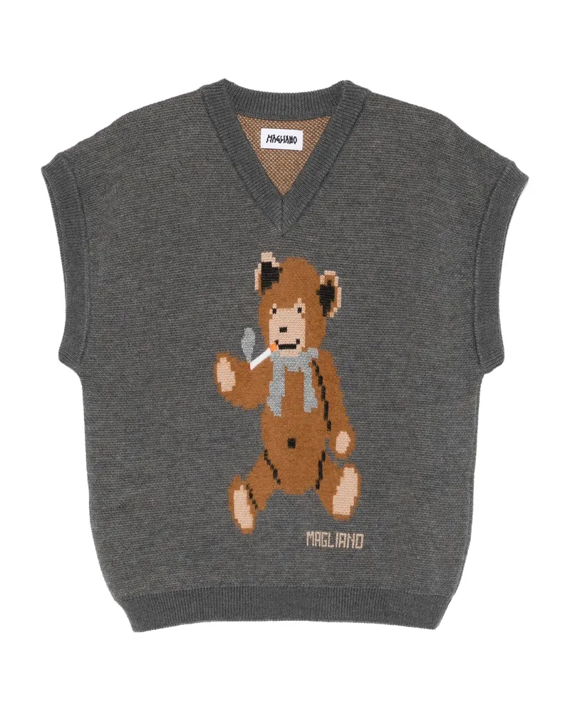 Magliano Teddy Bear V-neck Sweater Grey