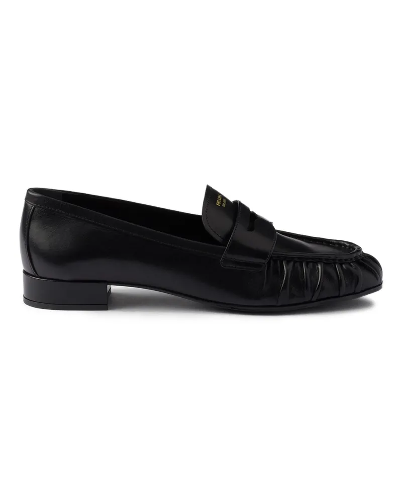 Prada Pleated Leather Loafers Black