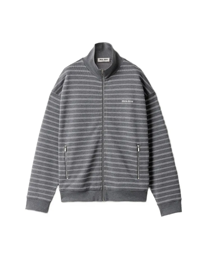 Miu Miu Striped Cotton Fleece Jacket Grey