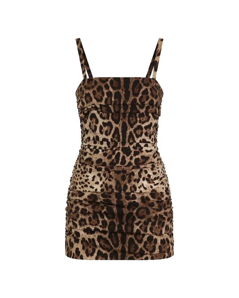 Dolce & Gabbana Leo-print Charmeuse Dress Neutrals