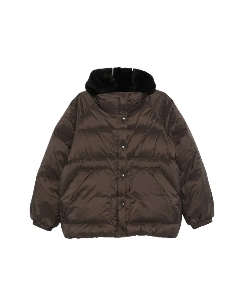 Yves Salomon Quilted Hooded Jacket Brown