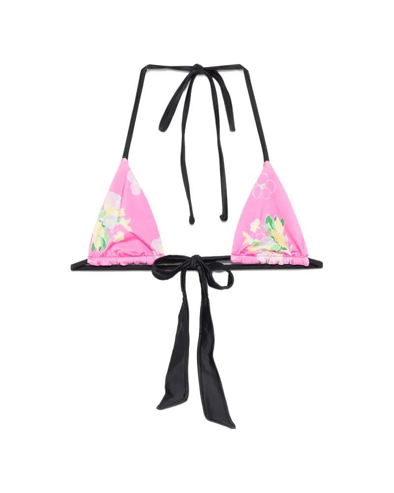 Frankies Bikinis Coastal Floral-print Tied Bikini Top Pink