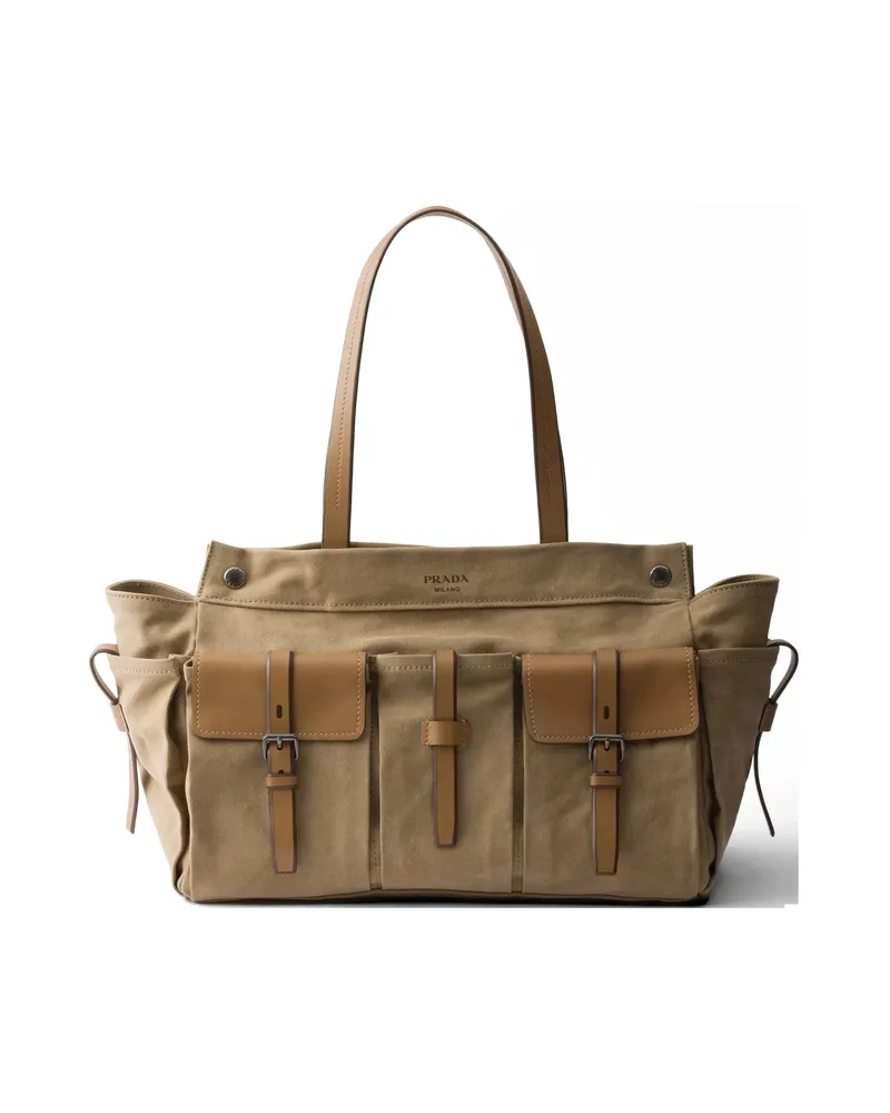 Prada Prada Route Canvas And Leather Tote Bag Brown