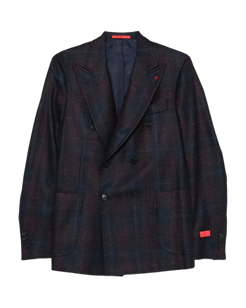 Isaia Double-breasted Checked-pattern Blazer Blue