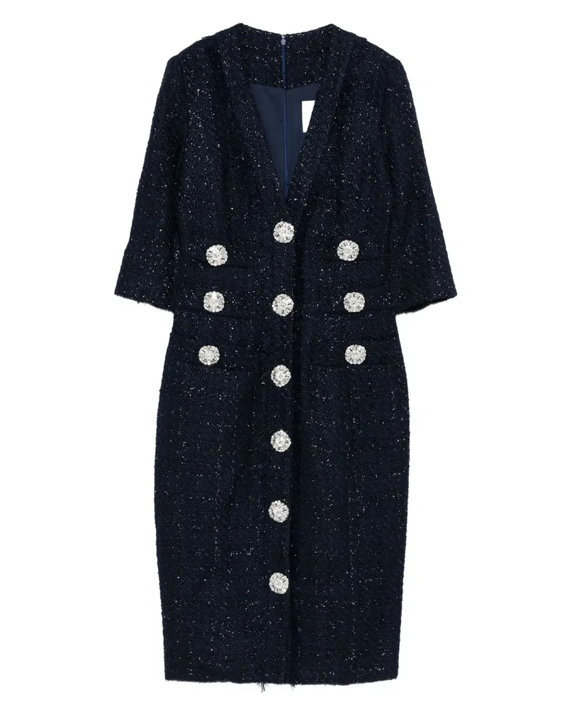 COSTARELLOS Embellished Buttoned Dress Blue