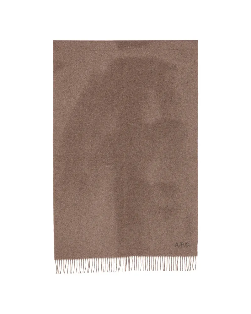 A.P.C. A. p.c. Logo-embroidered Fringed Scarf Brown