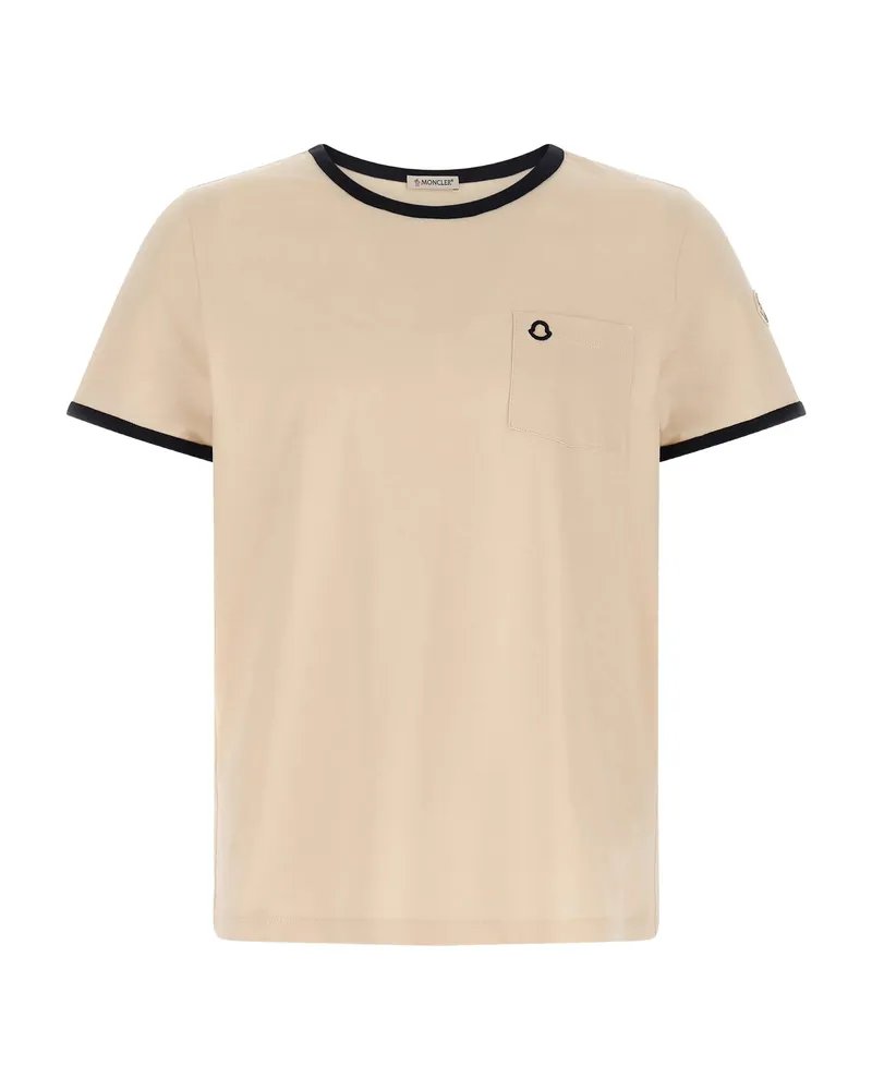 Moncler Logo-embroidered Cotton T-shirt Neutrals