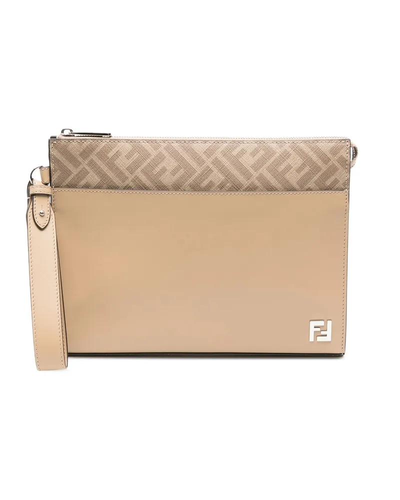 Fendi FF-motif Leather Clutch Bag Neutrals