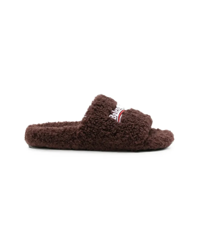 Balenciaga Furry Open Slides Brown