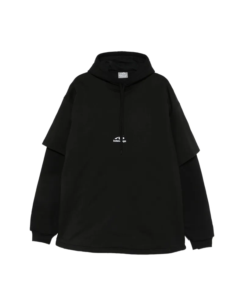 Balenciaga Logo-print Layered-sleeve Hoodie Black