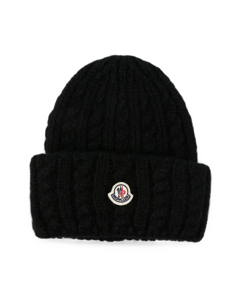 Moncler Cable-knit Logo-patch Beanie Hat Black