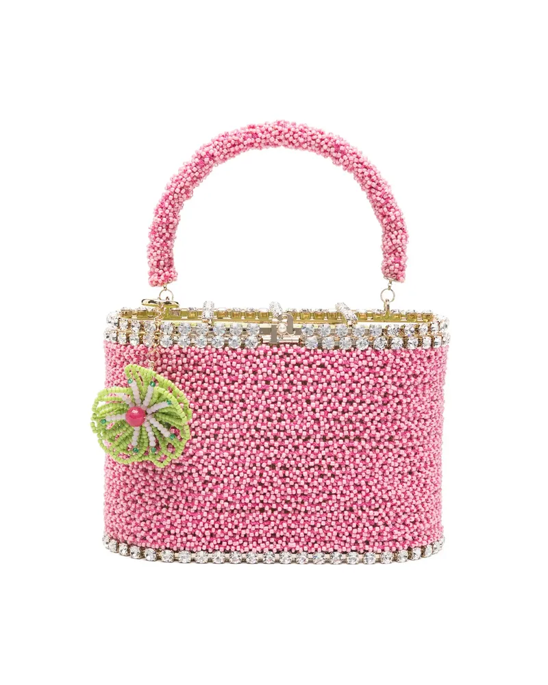 Rosantica Mini Beaded Flower Tote Bag Pink
