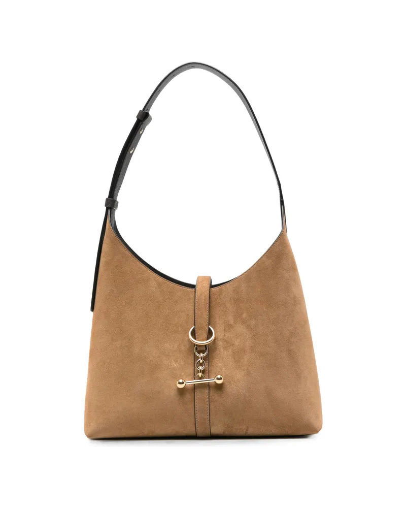 Strathberry Suede Bar-detail Shoulder Bag Brown