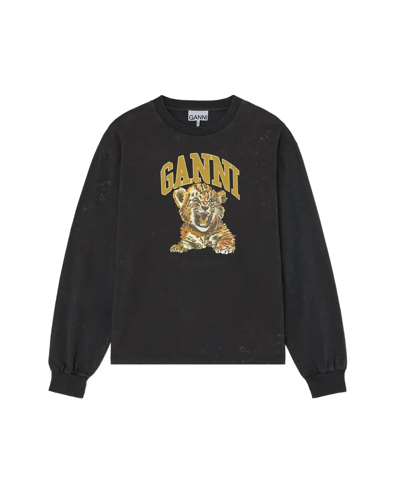 Ganni Tiger-print Long-sleeve T-shirt Black