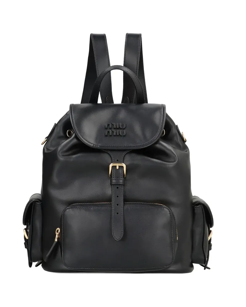 Miu Miu Buckle Leather Backpack Black