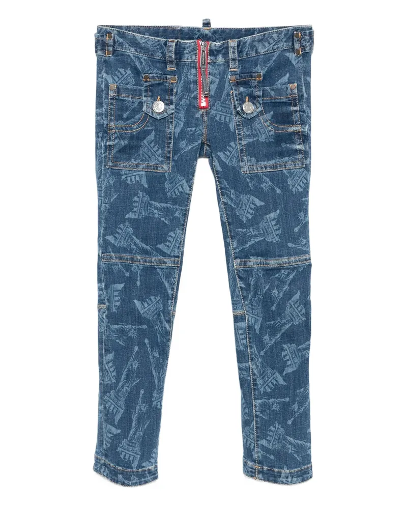 Dsquared2 Statue Of Liberty Printed Skinny Jeans Blue