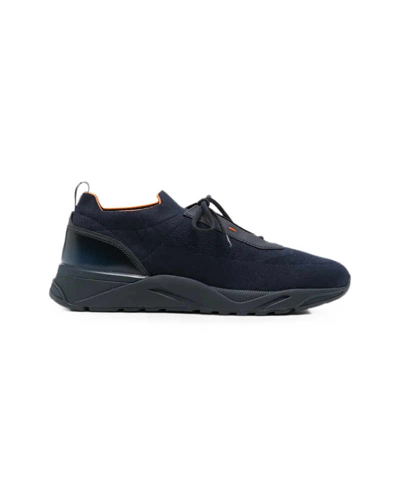 Santoni Flin Knit Leather-trim Sneakers Blue