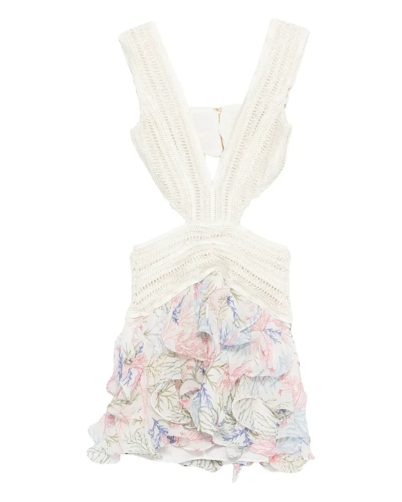 Pat Bo Cut-out Floral Ruffled Dress White