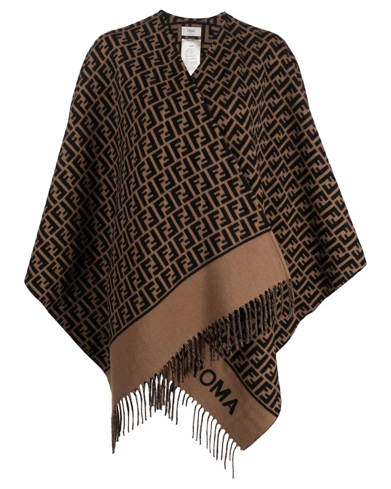 Fendi FF-logo Print Poncho Brown