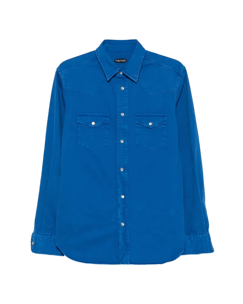 Tom Ford Peach Twill Western-style Press-stud Shirt Blue