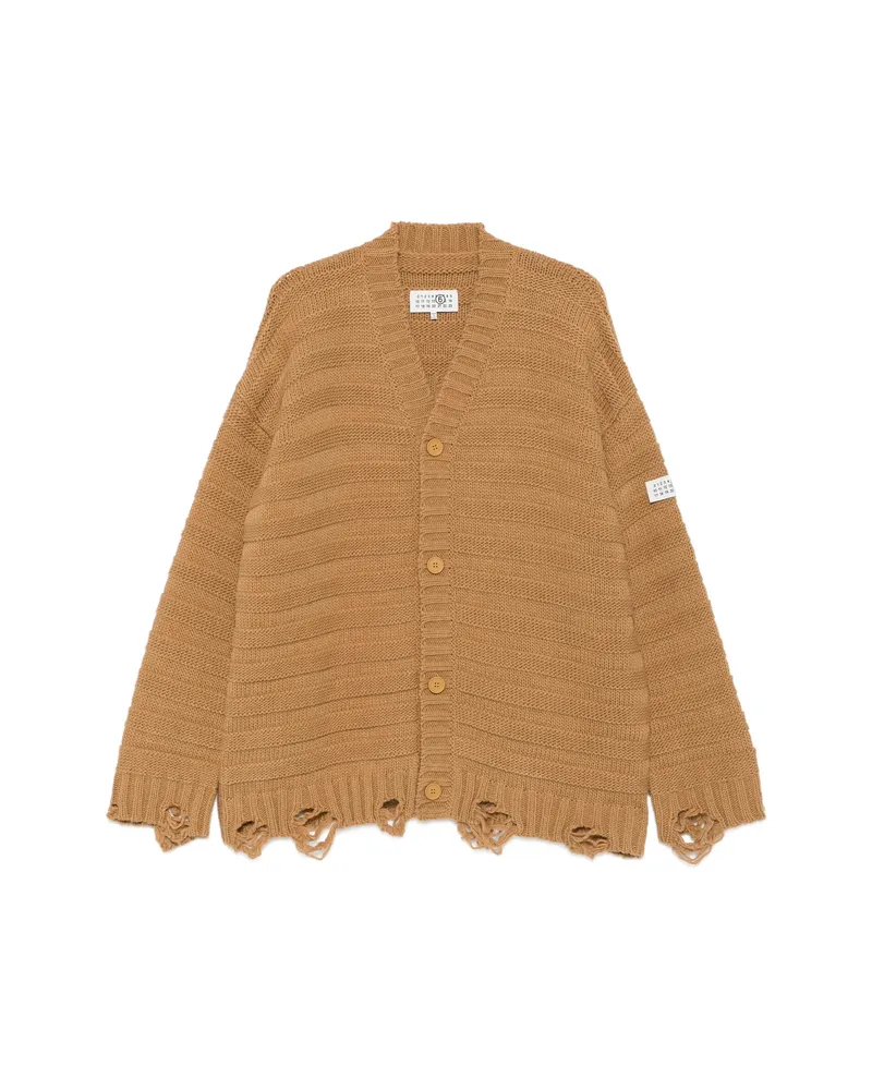 Maison Margiela Distressed Ribbed-knit Cardigan Neutrals